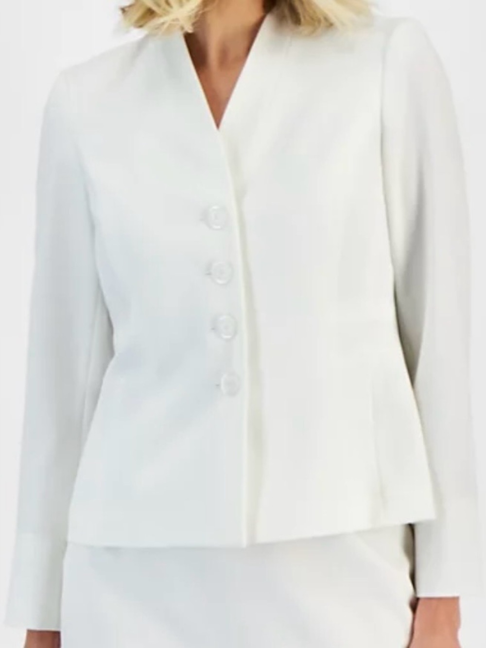 Le Suit White V-Neck Button Front Tailored Jacket Size 6